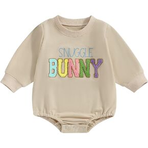 My First Easter Outfit for Baby Girl Boy Bunny Print Long Sleeve Sweatshirt Romper Bodysuit Cute Spring Clothes