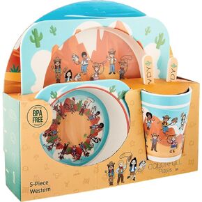 5 Piece Kids Dinnerware Set, Hiking & Camping Themed Kids Utensils Set, Bamboo Fiber Plate, Bowl & Cup, Lightweight & Shatterproof Toddler Feeding Set, Children Safe Kitchen Set, Fun Toddler Utensils