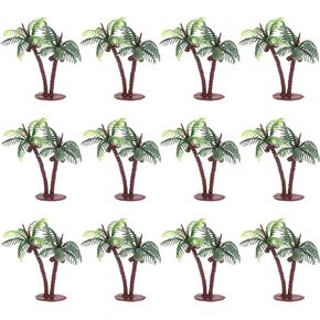 PATIKIL 2.8" Miniature Plastic Coconut Palm Tree, 12 Pack Mini Tree Decor Micro Plant Model for DIY Beach Landscape Prop Decoration, Green