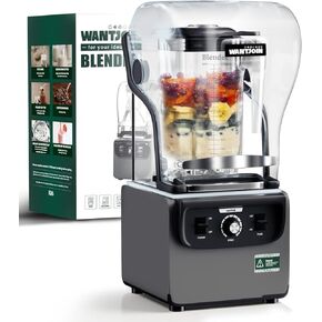 Wantjoin Professional Blender, Commercial Quiet blender Soundproof Blender 2200ml with Cover for Crushing Ice,Smoothie,Puree,Blender for Kitchen 1800W (Grey)