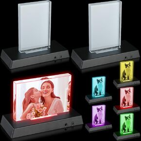 Qunclay 3 Sets Sublimation Blanks Crystal with Colorful LED Base Gifts Tabletop Decor DIY Photo Frame Heat Transfer Picture Frame Rectangle Decorative Signs Plaques for Birthday(Black, 3.9 x 5.9 In)