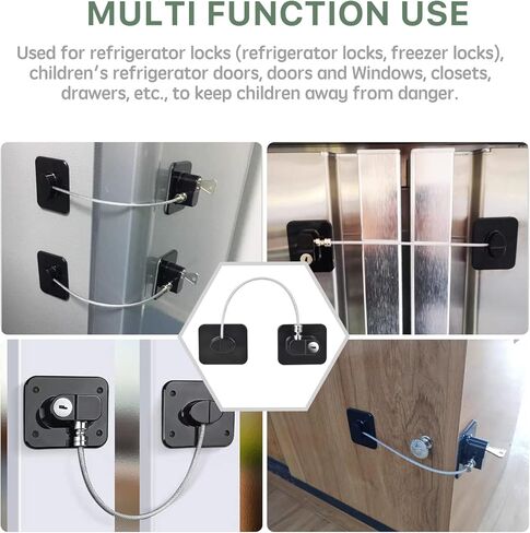 قفل ثلاجة قطعتين مع أقفال خزانة ثلاجة لاصقة قوية مع مفتاح لسلامة الأطفال الرضع لأدراج المطبخ والنوافذ والأبواب والمزيد in Kuwait