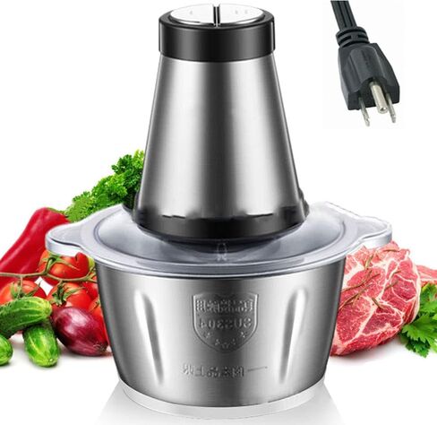 220V Food Processor & 2L Meat Grinder Chopper for for Meat, Vegetables, Fruits and Nuts,4 Bi-Level Blades, Stainless Steel (EU Plug) in Kuwait