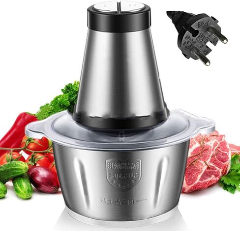 220V Food Processor & 2L Meat Grinder Chopper for for Meat, Vegetables, Fruits and Nuts,4 Bi-Level Blades, Stainless Steel (EU Plug) in Kuwait