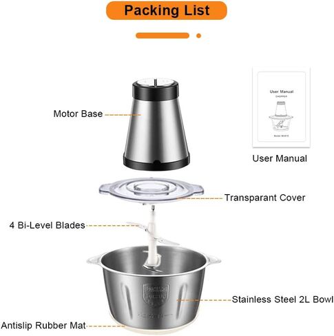 220V Food Processor & 2L Meat Grinder Chopper for for Meat, Vegetables, Fruits and Nuts,4 Bi-Level Blades, Stainless Steel (EU Plug) in Kuwait