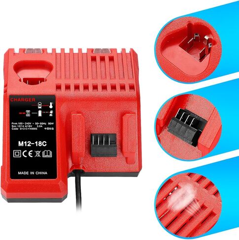 شاحن سريع M12 وM18 لميلووكي 48-59-1812 12 فولت و18 فولت XC بطارية ليثيوم أيون 48-11-1850 48-11-1840 48-11-1815 48-11-1828 استبدال شاحن بطارية ميلووكي M18 in Kuwait