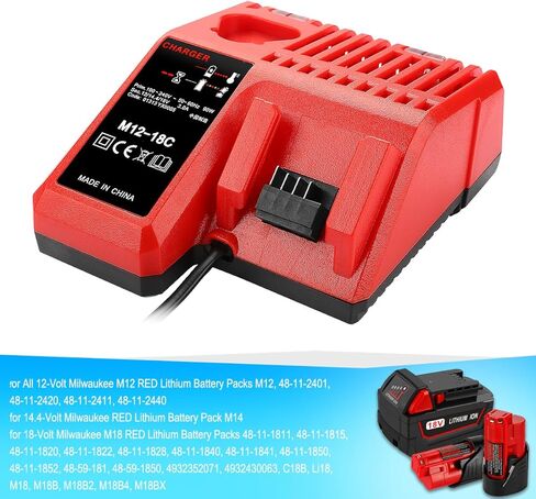 شاحن سريع M12 وM18 لميلووكي 48-59-1812 12 فولت و18 فولت XC بطارية ليثيوم أيون 48-11-1850 48-11-1840 48-11-1815 48-11-1828 استبدال شاحن بطارية ميلووكي M18 in Kuwait