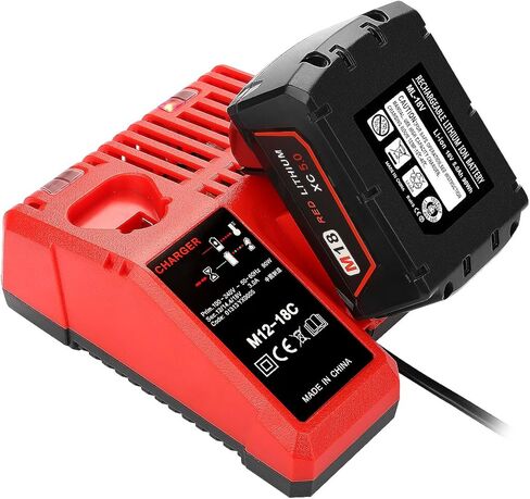 شاحن سريع M12 وM18 لميلووكي 48-59-1812 12 فولت و18 فولت XC بطارية ليثيوم أيون 48-11-1850 48-11-1840 48-11-1815 48-11-1828 استبدال شاحن بطارية ميلووكي M18 in Kuwait