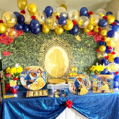 لوازم أدوات المائدة لحفلات أعياد الميلاد من RenbangUS Princess Belle، أدوات مائدة Beauty Beast تتضمن أطباق ومناديل وأكواب ومفرش طاولة لديكورات حفلات عيد ميلاد الأميرة (خدمة 16) in Kuwait