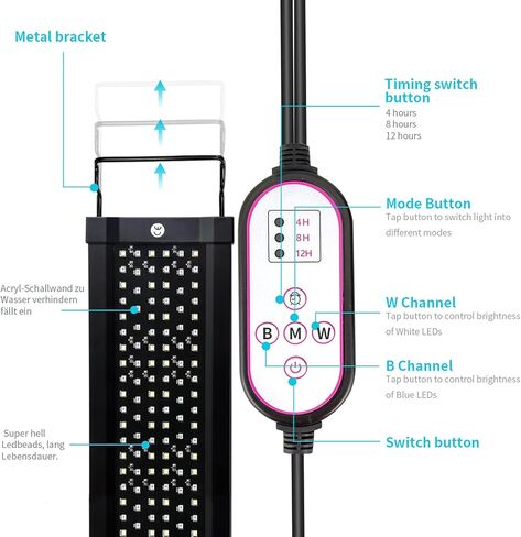 lucare 40W 24-36 Inch Saltwater Aquarium Light with Full Spectrum LED, Exclusive Reef Coral Light Spectrum for Marine Fish Tank，Dimmable Dual Channel for LPS & SPS in Kuwait