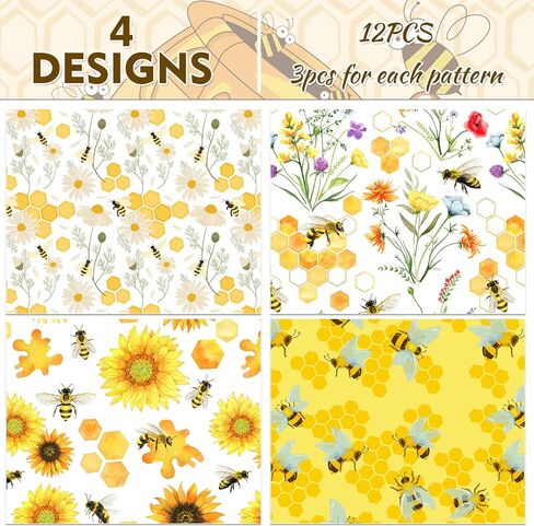 12 Sheets Bee Wrapping Paper 28 * 20 Inches Watercolor Honeybee Honeycomb Sunflower Pattern Gift Wrap Paper for Summer Spring Holidays Baby Shower DIY Craft in Saudi Arabia