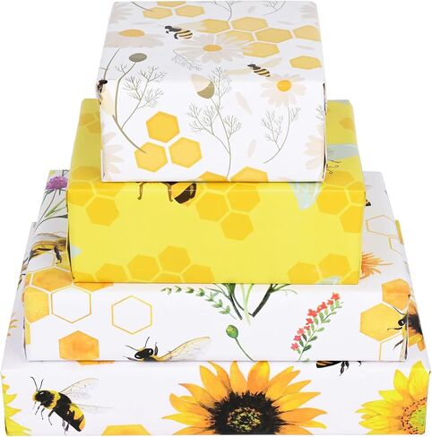 12 Sheets Bee Wrapping Paper 28 * 20 Inches Watercolor Honeybee Honeycomb Sunflower Pattern Gift Wrap Paper for Summer Spring Holidays Baby Shower DIY Craft in Saudi Arabia
