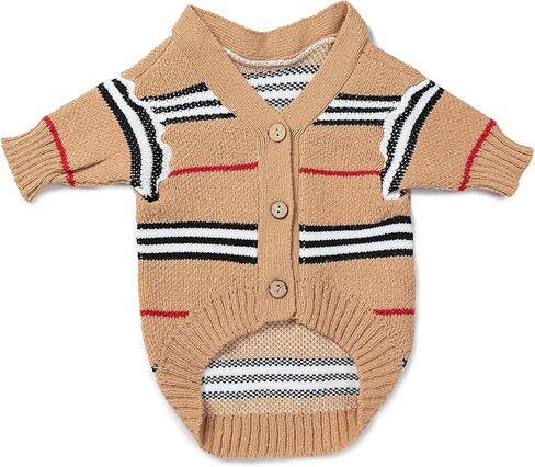 ملابس الحيوانات الأليفة الكلاسيكية المحبوكة للقطط والكلاب سترة شتوية دافئة سترات بأزرار للكلاب المتوسطة الصغيرة (كاكي، كبير) in Kuwait