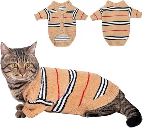 ملابس الحيوانات الأليفة الكلاسيكية المحبوكة للقطط والكلاب سترة شتوية دافئة سترات بأزرار للكلاب المتوسطة الصغيرة (كاكي، كبير) in Kuwait