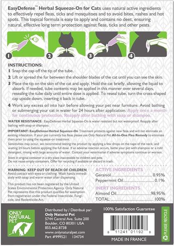 Only Natural Pet Flea and Tick Prevention for Cats - EasyDefense Flea Remedy - Natural Flea Care Control Squeeze-On Drops - Tick and Flea Protection - Three Months Supply (2-Pack) in Saudi Arabia
