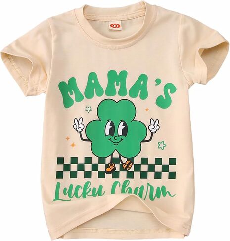 KEKEMI Toddler St Patrick's Day Tshirt Baby Boy Girl Mama's Lucky Charm Shirts Clover Short Sleeve Shamrock Graphic Tees 1-5T in Kuwait