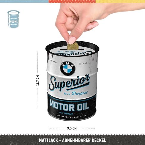 برميل زيت صندوق النقود القديم من Nostalgic-Art، 20.3 أونصة، BMW - زيت محرك فائق - فكرة هدية لمحبي إكسسوارات السيارات، بنك الخنزير المعدني، بنك أموال القصدير العتيق in Kuwait