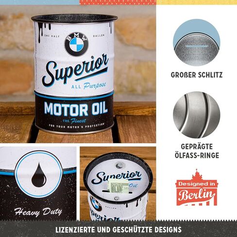 برميل زيت صندوق النقود القديم من Nostalgic-Art، 20.3 أونصة، BMW - زيت محرك فائق - فكرة هدية لمحبي إكسسوارات السيارات، بنك الخنزير المعدني، بنك أموال القصدير العتيق in Kuwait