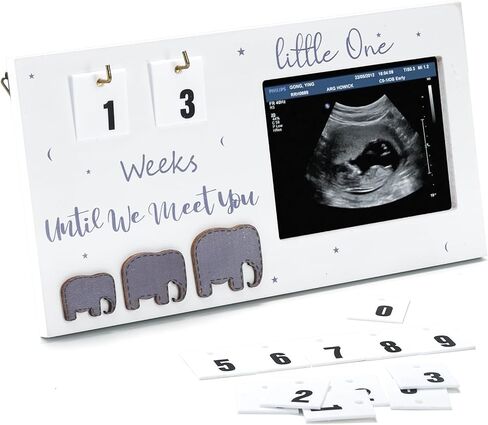 إطار صورة Hacaroa Sonogram مع أسابيع العد التنازلي، إطار خشبي للصور بالموجات فوق الصوتية لإعلان الحمل، ديكور حضانة الأطفال يكشف عن الجنس هدايا للأمهات لأول مرة، النساء الحوامل، أبيض in Kuwait