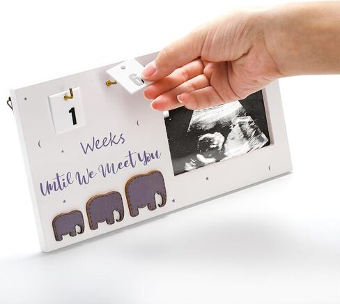 إطار صورة Hacaroa Sonogram مع أسابيع العد التنازلي، إطار خشبي للصور بالموجات فوق الصوتية لإعلان الحمل، ديكور حضانة الأطفال يكشف عن الجنس هدايا للأمهات لأول مرة، النساء الحوامل، أبيض in Kuwait