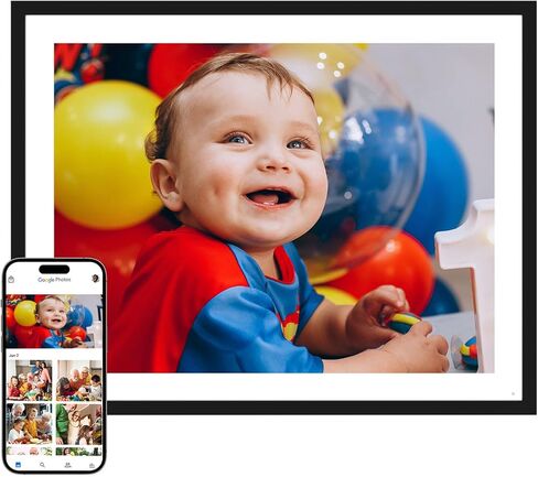 Digital Picture Frame Large 17 Inch Digital Photo Frame Share Pictures via Email Google Photos Web Browser App Electronic Picture Frame Slideshow Free Unlimited Storage Video Picture Frame Mat in Kuwait