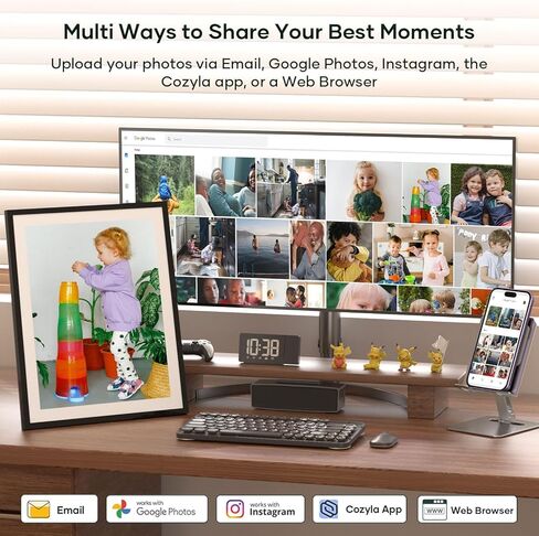 Digital Picture Frame Large 17 Inch Digital Photo Frame Share Pictures via Email Google Photos Web Browser App Electronic Picture Frame Slideshow Free Unlimited Storage Video Picture Frame Mat in Kuwait