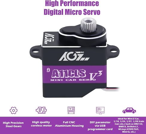 AGFRC Mini-Z-Car Micro Steering Servo - ترقية 11 جرام قابلة للبرمجة 0.050 ثانية عالية السرعة معدات معدنية كاملة رقمية صغيرة بدون قلب، زاوية تحكم 180 درجة (A11CLS V3) in Kuwait
