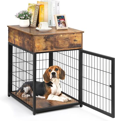 أثاث قفص الكلاب، بيت خشبي للكلاب، بيت كلب مزخرف مع درج، طاولة جانبية لقفص الحيوانات الأليفة في الأماكن المغلقة وطاولة جانبية للكلاب الصغيرة، أسود in Kuwait
