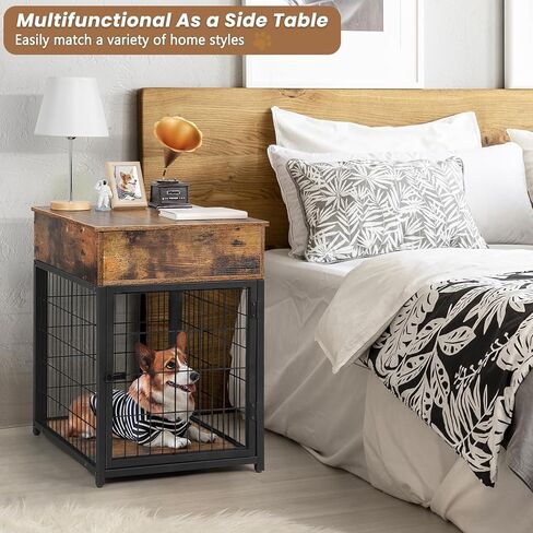 أثاث قفص الكلاب، بيت خشبي للكلاب، بيت كلب مزخرف مع درج، طاولة جانبية لقفص الحيوانات الأليفة في الأماكن المغلقة وطاولة جانبية للكلاب الصغيرة، أسود in Kuwait