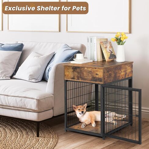 أثاث قفص الكلاب، بيت خشبي للكلاب، بيت كلب مزخرف مع درج، طاولة جانبية لقفص الحيوانات الأليفة في الأماكن المغلقة وطاولة جانبية للكلاب الصغيرة، أسود in Kuwait