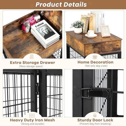 أثاث قفص الكلاب، بيت خشبي للكلاب، بيت كلب مزخرف مع درج، طاولة جانبية لقفص الحيوانات الأليفة في الأماكن المغلقة وطاولة جانبية للكلاب الصغيرة، أسود in Kuwait