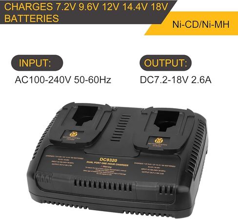 شاحن بطارية مزدوج سريع 7.2 فولت-18 فولت DC9320 متوافق مع بطارية ديوالت 7.2 فولت 9.6 فولت 12 فولت 14.4 فولت 18 فولت DC9096 DC9098 DC9099 DW9099 DW9057 DW9062 DC759 in Kuwait