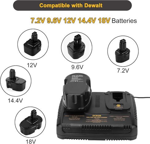 شاحن بطارية مزدوج سريع 7.2 فولت-18 فولت DC9320 متوافق مع بطارية ديوالت 7.2 فولت 9.6 فولت 12 فولت 14.4 فولت 18 فولت DC9096 DC9098 DC9099 DW9099 DW9057 DW9062 DC759 in Kuwait