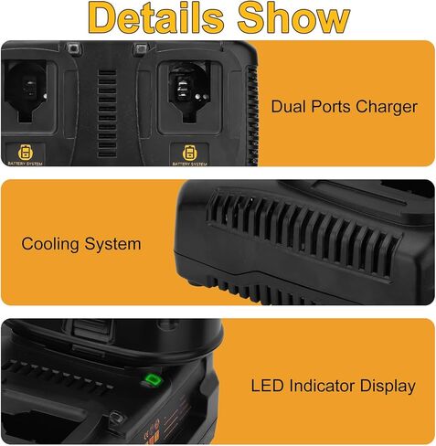 شاحن بطارية مزدوج سريع 7.2 فولت-18 فولت DC9320 متوافق مع بطارية ديوالت 7.2 فولت 9.6 فولت 12 فولت 14.4 فولت 18 فولت DC9096 DC9098 DC9099 DW9099 DW9057 DW9062 DC759 in Kuwait