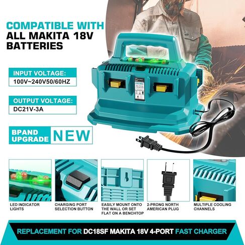 18 فولت 6 منافذ استبدال شاحن سريع لماكيتا 18 فولت شاحن DC18SF DC18RC DC18RD DC18RF، متوافق مع ماكيتا بطارية 18 فولت BL1820B BL1830 BL1840 BL1850 لمحطة شاحن بطارية ماكيتا 18 فولت in Kuwait