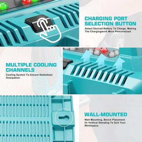 18 فولت 6 منافذ استبدال شاحن سريع لماكيتا 18 فولت شاحن DC18SF DC18RC DC18RD DC18RF، متوافق مع ماكيتا بطارية 18 فولت BL1820B BL1830 BL1840 BL1850 لمحطة شاحن بطارية ماكيتا 18 فولت in Kuwait