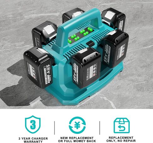 18 فولت 6 منافذ استبدال شاحن سريع لماكيتا 18 فولت شاحن DC18SF DC18RC DC18RD DC18RF، متوافق مع ماكيتا بطارية 18 فولت BL1820B BL1830 BL1840 BL1850 لمحطة شاحن بطارية ماكيتا 18 فولت in Kuwait