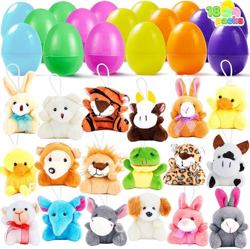 JOYIN 18 Pcs Pre-Filled Easter Eggs with Plush Animal Toys, Egg Filled Keychain for Kids Hunt Goodie Bag Fillers Basket Stuffers and Party Favor in Saudi Arabia