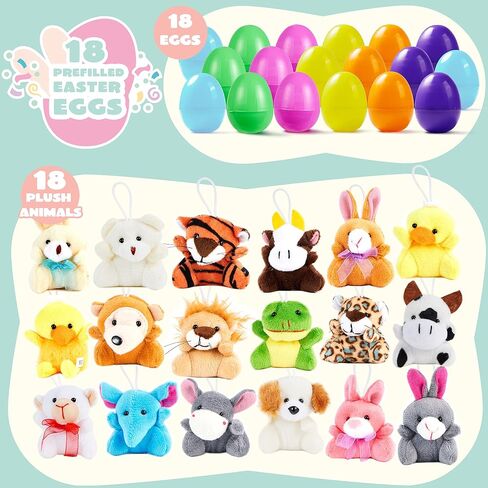 JOYIN 18 Pcs Pre-Filled Easter Eggs with Plush Animal Toys, Egg Filled Keychain for Kids Hunt Goodie Bag Fillers Basket Stuffers and Party Favor in Saudi Arabia