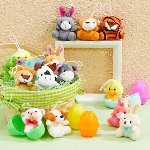 JOYIN 18 Pcs Pre-Filled Easter Eggs with Plush Animal Toys, Egg Filled Keychain for Kids Hunt Goodie Bag Fillers Basket Stuffers and Party Favor in Saudi Arabia