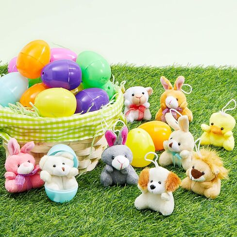 JOYIN 18 Pcs Pre-Filled Easter Eggs with Plush Animal Toys, Egg Filled Keychain for Kids Hunt Goodie Bag Fillers Basket Stuffers and Party Favor in Saudi Arabia