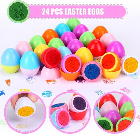 بيستويل 24 قطعة من حشو سلة عيد الفصح للأطفال الأولاد والبنات، طوابع التحبير الذاتي مع وشم عيد الفصح، بيض عيد الفصح البلاستيكي مع ألعاب بالداخل، هدايا عيد الفصح هدايا عيد الفصح حشو سلة in Kuwait