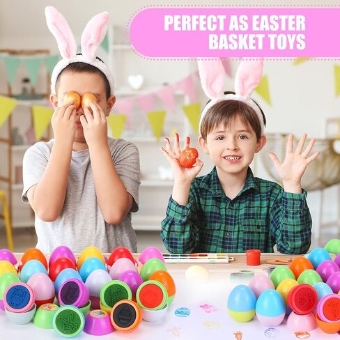 بيستويل 24 قطعة من حشو سلة عيد الفصح للأطفال الأولاد والبنات، طوابع التحبير الذاتي مع وشم عيد الفصح، بيض عيد الفصح البلاستيكي مع ألعاب بالداخل، هدايا عيد الفصح هدايا عيد الفصح حشو سلة in Kuwait