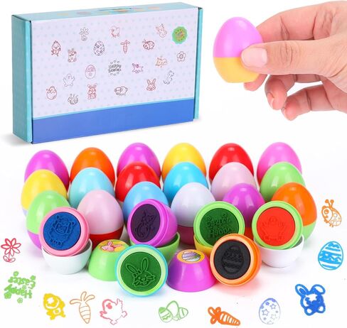 بيستويل 24 قطعة من حشو سلة عيد الفصح للأطفال الأولاد والبنات، طوابع التحبير الذاتي مع وشم عيد الفصح، بيض عيد الفصح البلاستيكي مع ألعاب بالداخل، هدايا عيد الفصح هدايا عيد الفصح حشو سلة in Kuwait