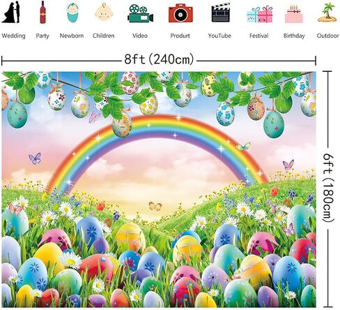 BINQOO 7x5FT الربيع عيد الفصح خلفية قوس قزح مرج الزهور الملونة البيض التصوير الخلفيات الوليد التصوير خلفية الأطفال طفل عيد ميلاد حزب الديكور راية in Kuwait