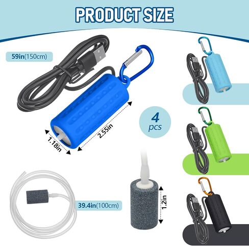 4 قطع مضخة هواء لحوض السمك USB صغيرة محمولة متعددة الألوان مضخة هواء أكسجين هادئة مع إبزيم معلق أنبوب سيليكون من حجر الهواء وسلك طاقة للصيد في الهواء الطلق وإكسسوارات حوض السمك الداخلي in Saudi Arabia