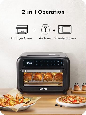Silonn Air Fryer Oven, 2-in-1 Smart Air Fryer Toaster Oven Combo, 14QT Stainless Steel Air Fryer Oven with Digital Countertop, Natural Convection Roast Bake, Black in Kuwait