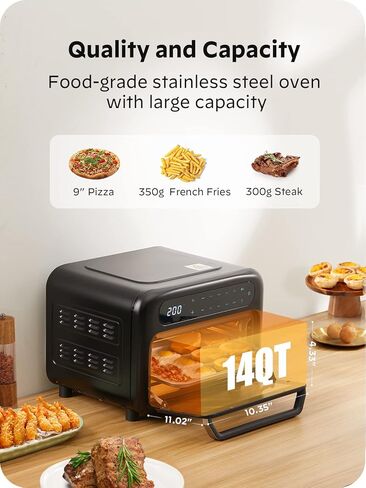 Silonn Air Fryer Oven, 2-in-1 Smart Air Fryer Toaster Oven Combo, 14QT Stainless Steel Air Fryer Oven with Digital Countertop, Natural Convection Roast Bake, Black in Kuwait