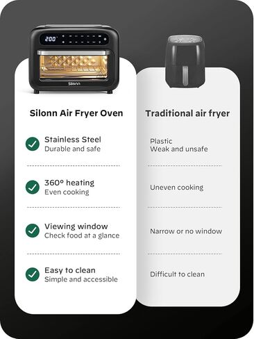 Silonn Air Fryer Oven, 2-in-1 Smart Air Fryer Toaster Oven Combo, 14QT Stainless Steel Air Fryer Oven with Digital Countertop, Natural Convection Roast Bake, Black in Kuwait