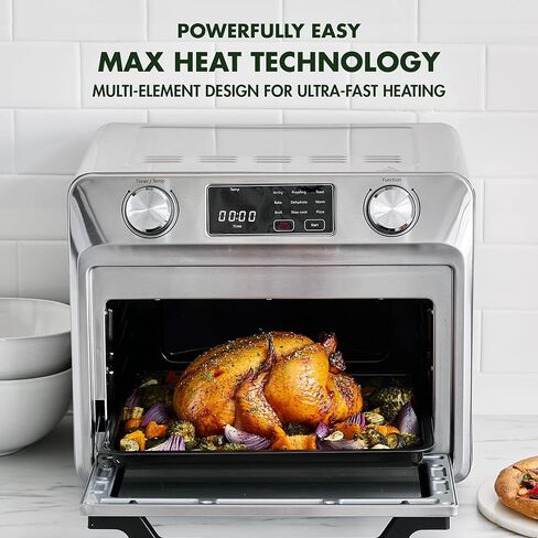 فرن قلي هوائي 9 في 1 من الفولاذ المقاوم للصدأ من GreenPan Bistro، مقلاة خبز غير لاصقة، رف وسلة من الفولاذ المقاوم للصدأ، تسخين سريع، إعدادات مسبقة متعددة الوظائف، مقبض بارد اللمس، خالي من PFAS، صينية فتات سهلة التنظيف in Kuwait